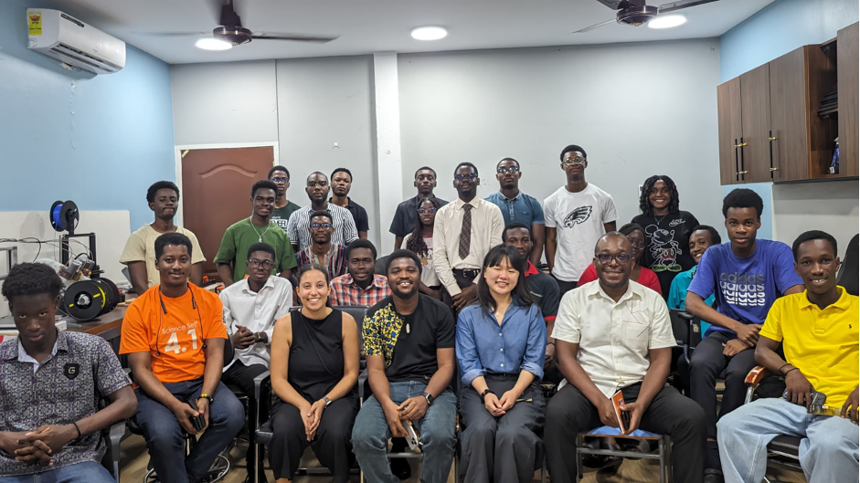 Rachel and Michele, together with the Innovation Manager and students of the College of Engineering Innovation Centre