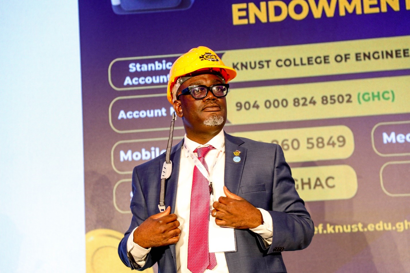 Prof. Nyarko wore his College of Engineering-branded helmet.