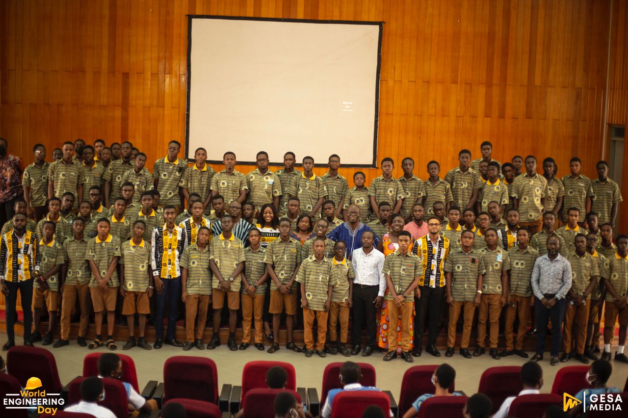Prof. Mark Adom-Asamoah, Provost of the College of Engineering with students from Opoku Ware School.